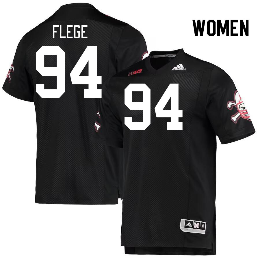 Women #94 Aidan Flege Nebraska Cornhuskers College Football Jerseys Stitched Sale-Black